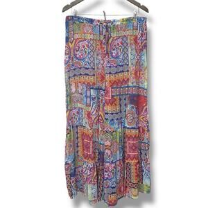 Bleu Rod Beattie Swim Pants Cover-up Wide Leg With Ruffle Hem Sheer Paisley Sz L
